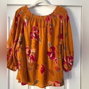 Ava & Viv Orange and Pink Floral Blouse